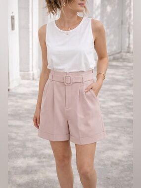 NWT Express High Rise Pleated Dress Shorts w/ Belt blush pink size 10